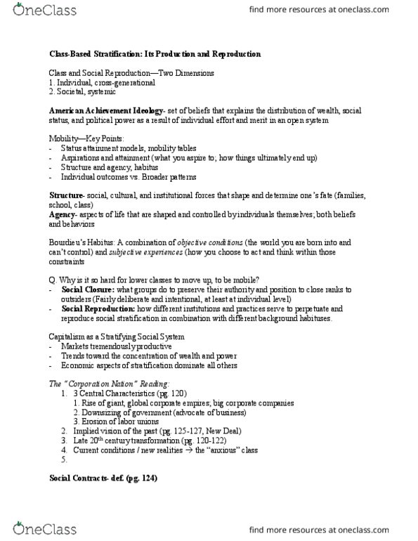 SOC 1001 Lecture Notes - Lecture 7: Social Stratification, Status Attainment, Social Capital thumbnail