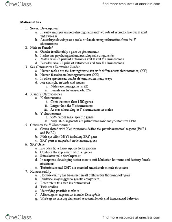 BIL 112 Lecture Notes - Lecture 5: Heterogametic Sex, Testis Determining Factor, Y Chromosome thumbnail