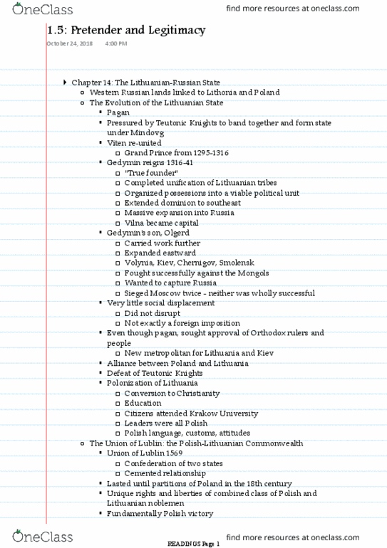 HIS250Y1 Chapter Notes - Chapter 5: Volhynia, Polonization, Autocracy thumbnail