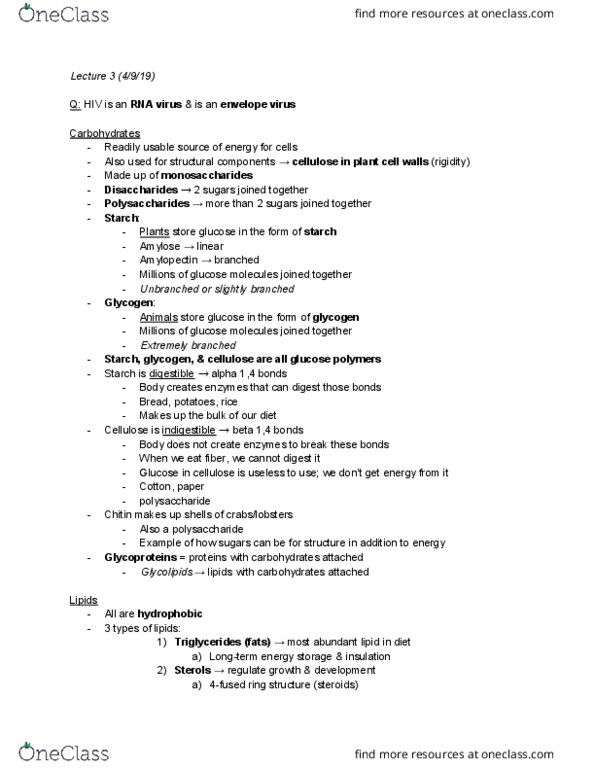 MCDB 21 Lecture Notes - Lecture 3: Rna Virus, Amylopectin, Amylose thumbnail