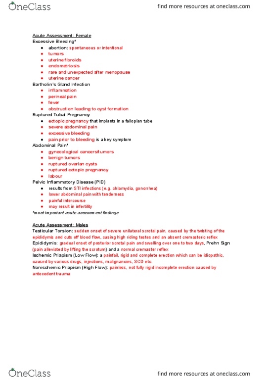 NURS 125 Lecture Notes - Lecture 19: Uterine Fibroid, Pelvic Inflammatory Disease, Cremasteric Reflex thumbnail