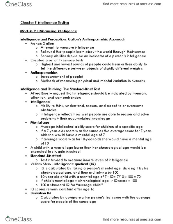 PSYA01H3 Lecture Notes - Lecture 1: Mental Age, Anthropometry, David Wechsler thumbnail