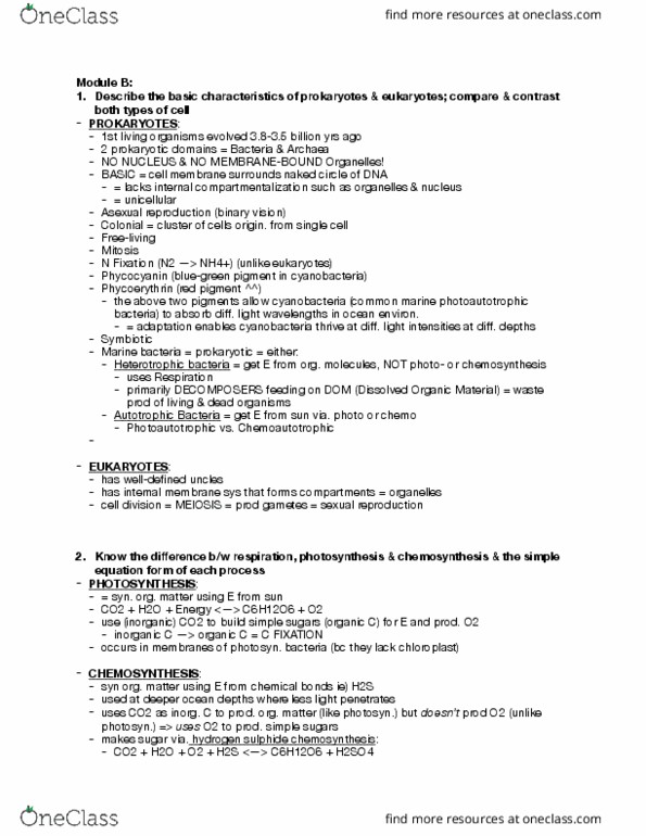 EOSC 315 Chapter Notes - Chapter 2: Chemosynthesis, Phycocyanin, Phycoerythrin thumbnail