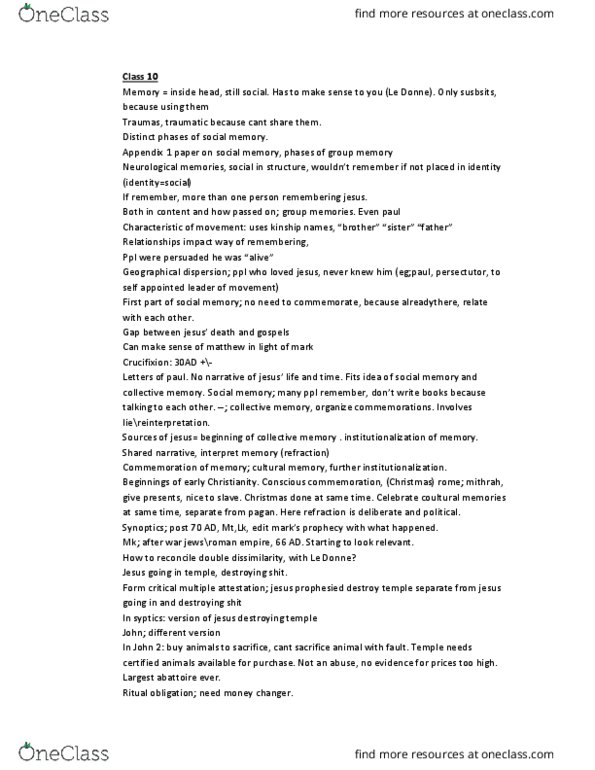 RELG 210 Lecture Notes - Lecture 10: Criterion Of Multiple Attestation, Money Changer, Synoptic Gospels thumbnail