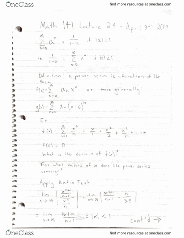 MATH 141 Lecture Notes - Lecture 27: Ratio Test, Ibm System P cover image