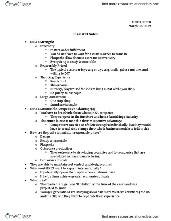MGTO30320 Lecture Notes - Lecture 13: Ikea, Food Court thumbnail