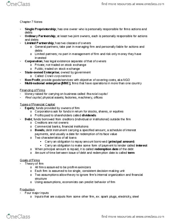 ECO100Y5 Chapter Notes - Chapter 7: Opportunity Cost, Production Function thumbnail