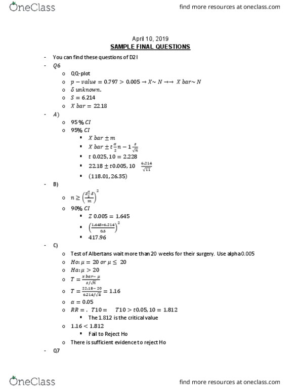 STAT 213 Lecture 39: STAT 213 Lecture 39-Final Sample Questions cover image