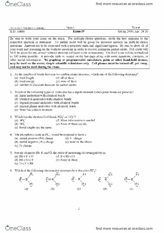 CHEM 1210 Final: Final Exam - OneClass