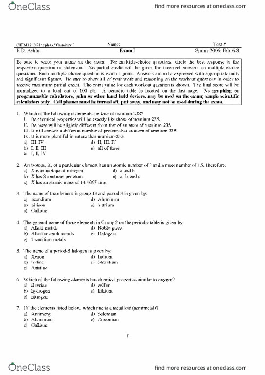 CHEM 1210 Final: Final Exam - OneClass