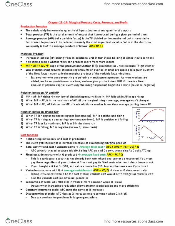 EC120 Lecture Notes - Lecture 7: Marginal Revenue, Average Variable Cost, Average Cost thumbnail