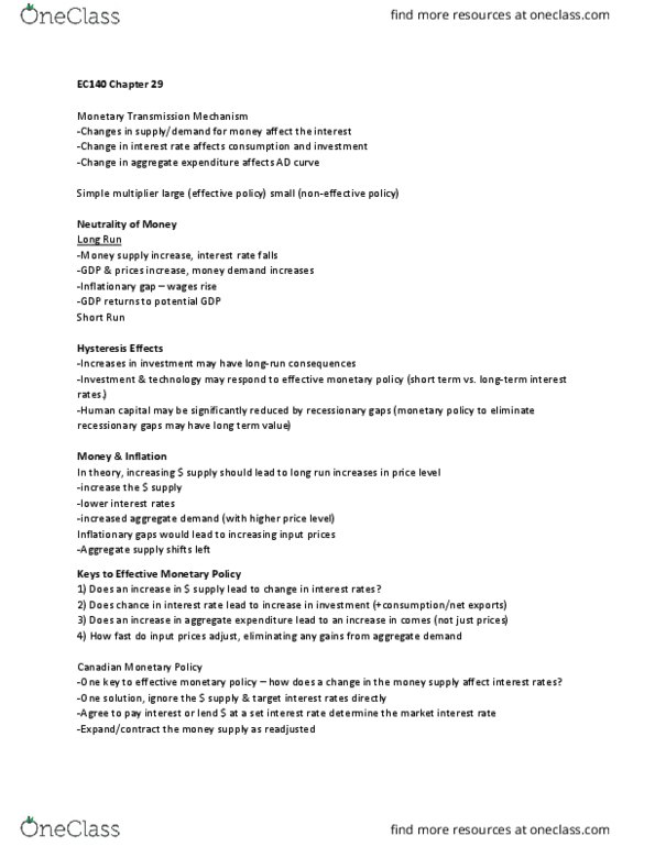 EC140 Lecture Notes - Lecture 3: Aggregate Supply, Aggregate Demand, Potential Output thumbnail