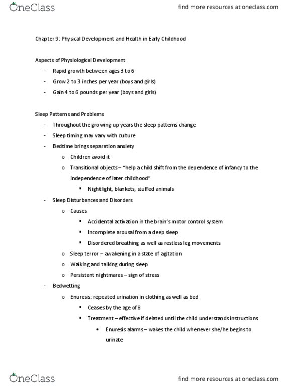 FSW 245 Lecture Notes - Lecture 9: Enuresis, Night Terror, Nocturnal Enuresis thumbnail