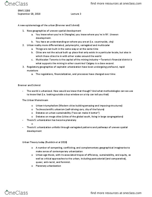 ENVS 2200 Lecture Notes - Lecture 3: Spatial Planning, Urban Age, Barely Breaking Even thumbnail