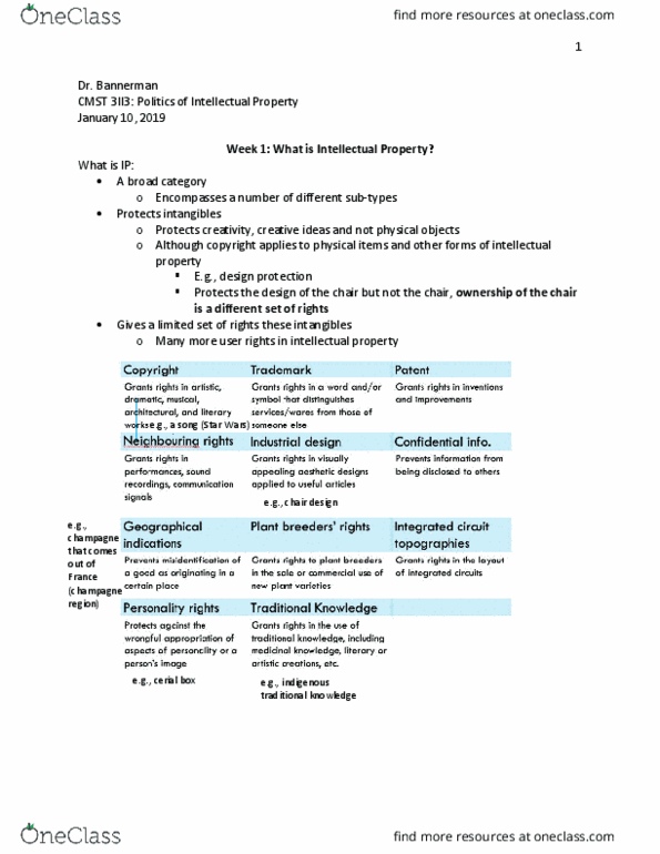 CMST 3II3 Lecture Notes - Lecture 1: Traditional Knowledge, Intangible Property, Zipper thumbnail