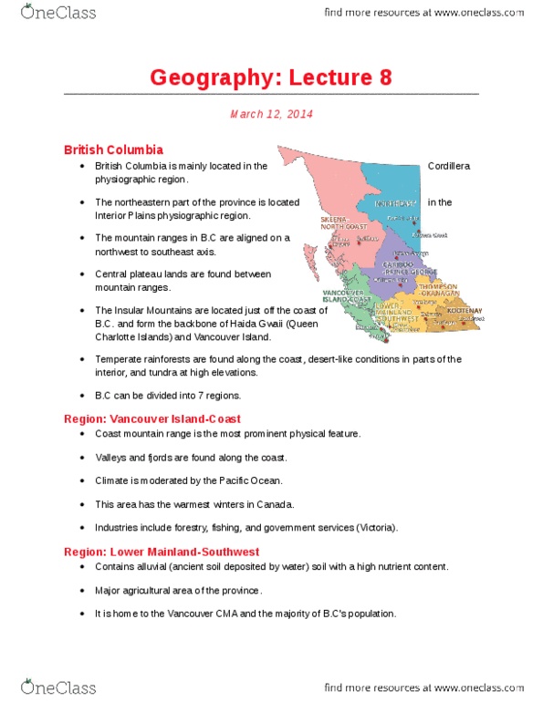 Geography 2010A/B Lecture Notes - Pinus Contorta, Insular Mountains, Okanagan Lake thumbnail