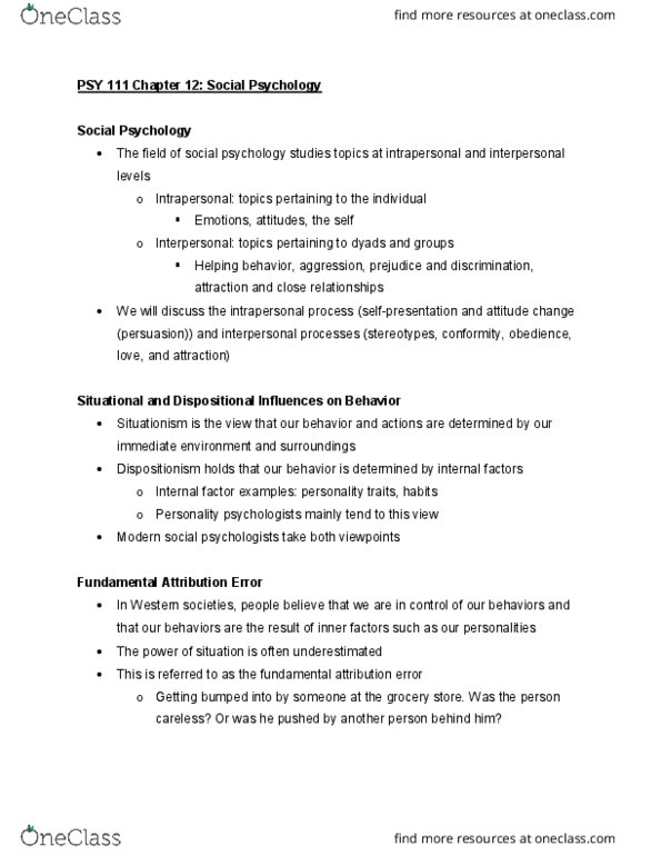 PSY 111 Lecture Notes - Lecture 14: Fundamental Attribution Error, Helping Behavior, Psy thumbnail