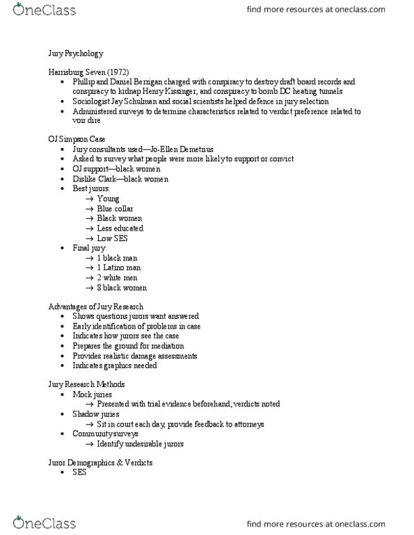 PSYCH 3CC3 Lecture Notes - Lecture 5: Daniel Berrigan, Harrisburg Seven, O. J. Simpson thumbnail