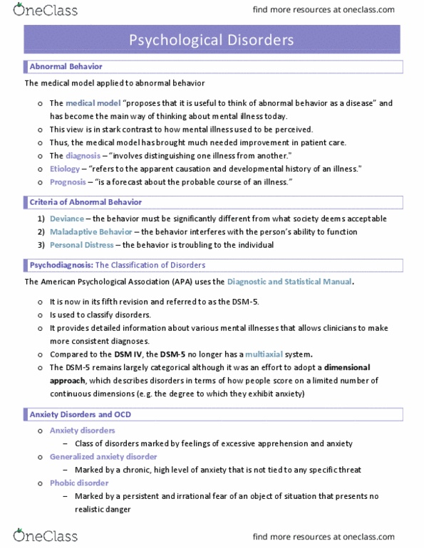 Psychology 2035A/B Lecture Notes - Lecture 4: American Psychological Association, Generalized Anxiety Disorder, Diagnostic And Statistical Manual Of Mental Disorders thumbnail
