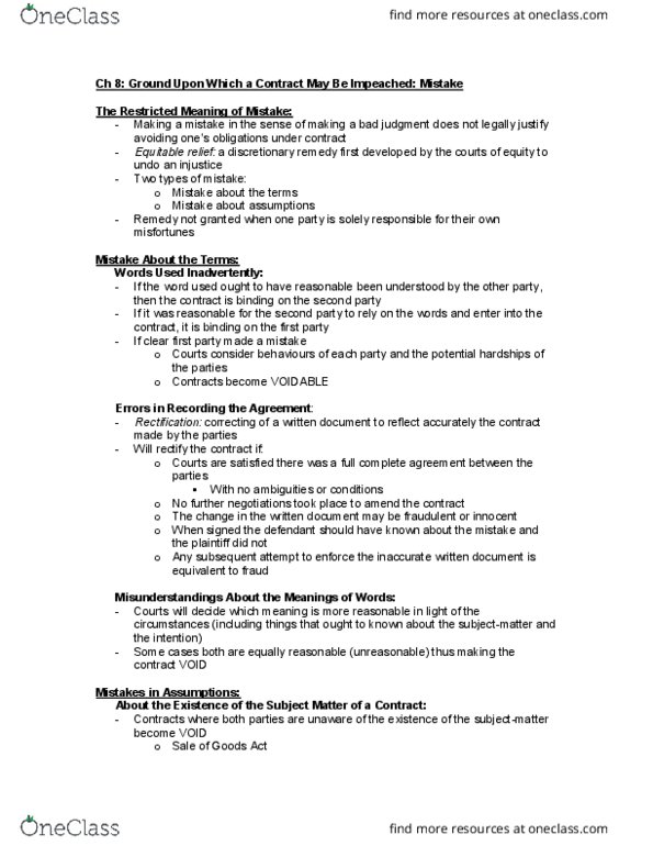 COMMERCE 4SD3 Chapter Notes - Chapter 8: Non Est Factum thumbnail