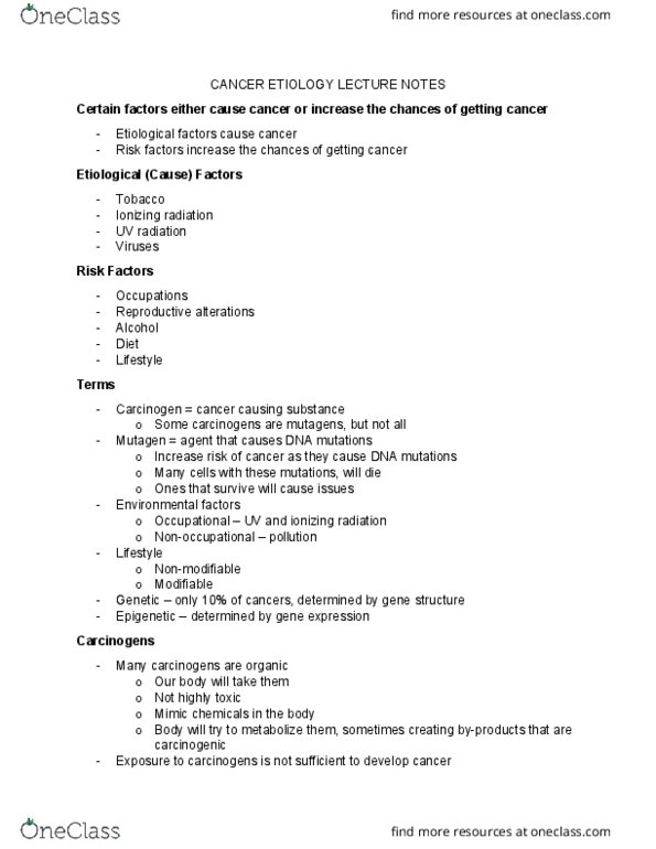 HLSC 3464U Lecture Notes - Lecture 6: Carcinogen, Mutagen, Etiology thumbnail