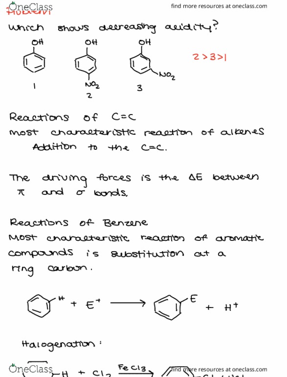 CHEM 342 Lecture Notes - Lecture 29: Benzene, Halogenation, Electrophile thumbnail