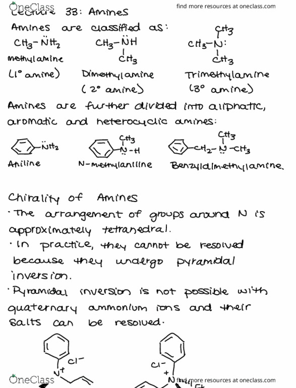 CHEM 342 Lecture Notes - Lecture 33: Dimethylamine, Trimethylamine, Methylamine thumbnail