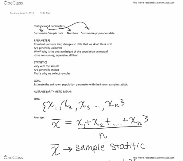 AMS 5 Lecture Notes - Lecture 4: Statistical Parameter, Statistic thumbnail