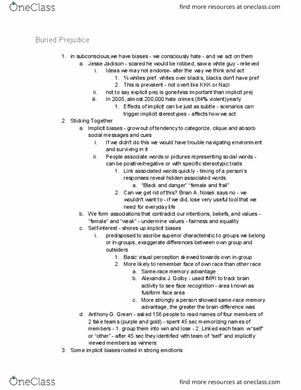 PSY 0816 Lecture Notes - Lecture 14: Fusiform Face Area, Implicit Stereotype, Iggy Arbuckle thumbnail