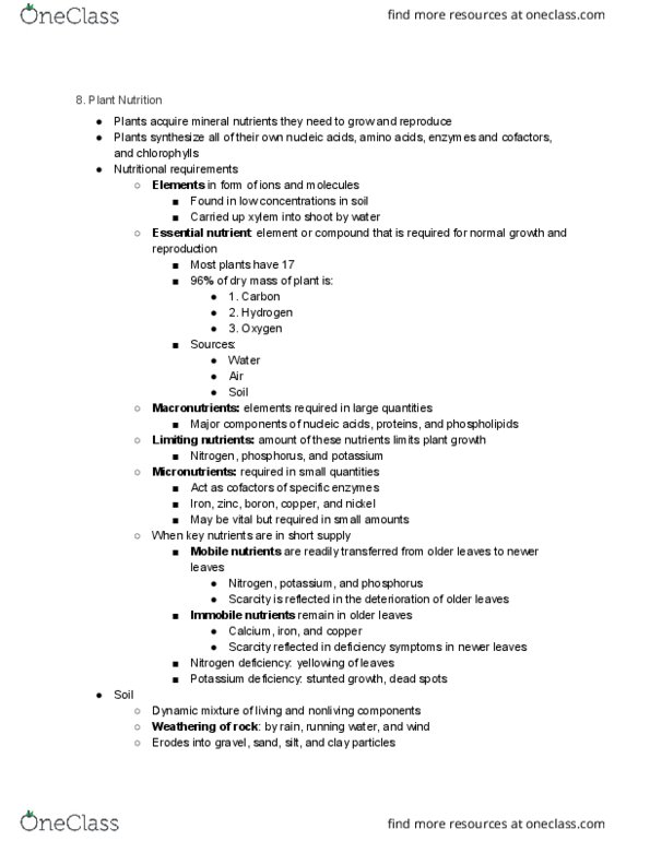 BIOL 112 Lecture Notes - Lecture 8: Nitrogen Deficiency, Nutrient, Boron thumbnail