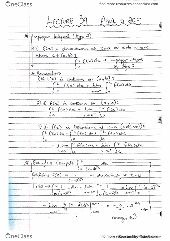 MATH 265 Lecture 39: Type-3 Improper Integrals and Examples cover image