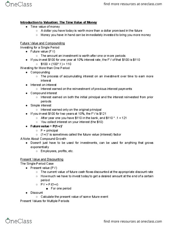 MGT 181 Chapter Notes - Chapter 5: Discounted Cash Flow, Discount Window, Compound Interest thumbnail