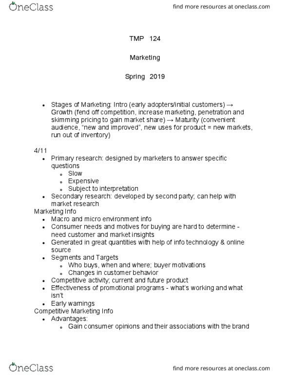 TMP 124 Lecture Notes - Lecture 2: Marketing Effectiveness thumbnail