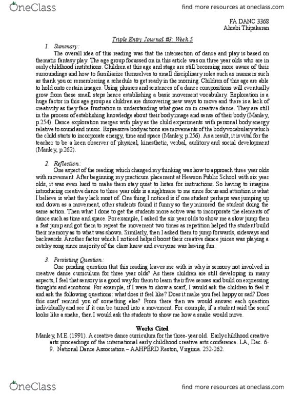 DANC 3368 Lecture Notes - Lecture 5: National Dance Association thumbnail