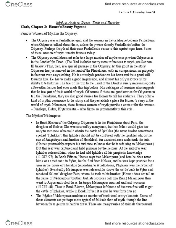 HUMA 3110 Lecture Notes - Lecture 8: Melampus, De Mulieribus Claris, Odysseus thumbnail