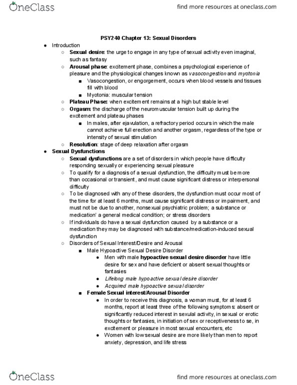 PSY240H1 Chapter Notes - Chapter 13: Hypoactive Sexual Desire Disorder, Sexual Dysfunction, Myotonia thumbnail