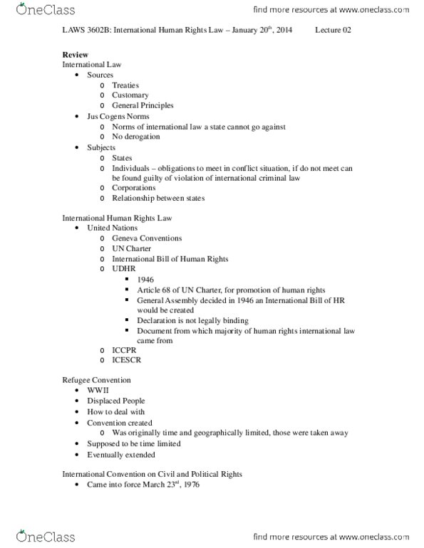 LAWS 3602 Lecture Notes - International Covenant On Civil And Political Rights, Universal Declaration Of Human Rights thumbnail