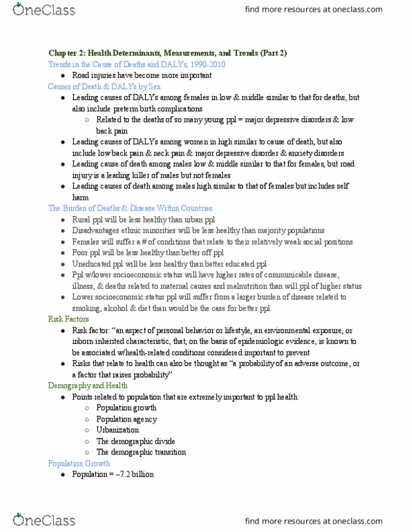 PH 005 Lecture Notes - Lecture 6: Major Depressive Disorder, Infection, Demographic Transition thumbnail