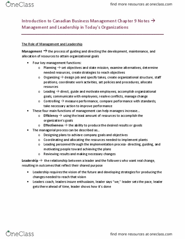 MGMT 2150 Chapter Notes - Chapter 9: Real Change, Canadian Business, Strategic Planning thumbnail