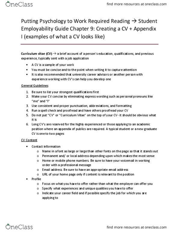 PSYC 3470 Chapter Notes - Chapter 9: Curriculum Vitae, Voicemail thumbnail