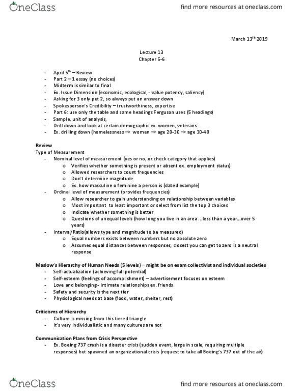 CMN 3130 Lecture Notes - Lecture 13: Nominal Level, Marc Garneau thumbnail