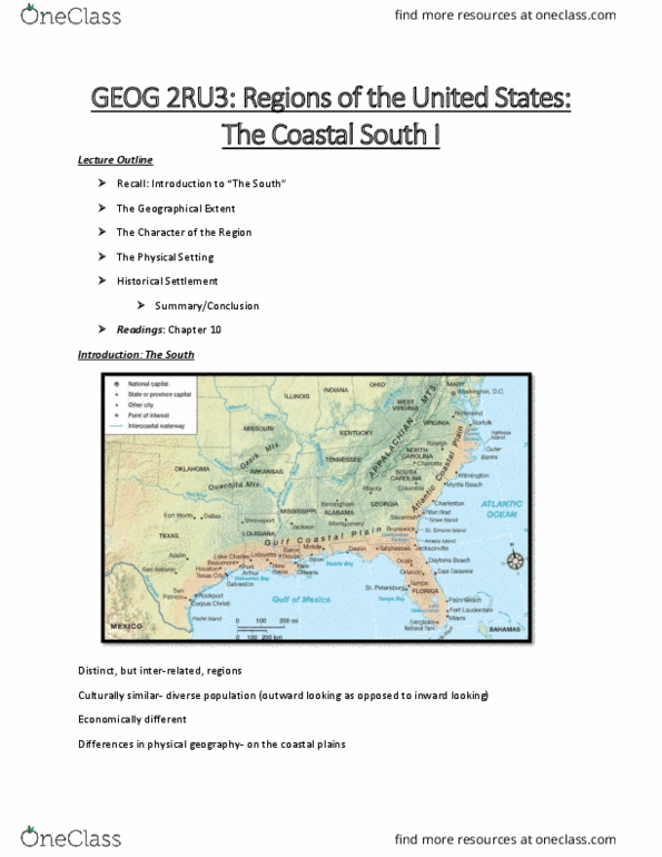 GEOG 2RU3 Lecture 16: GEOG 2RU3-Lecture 16- Regions of the United States- The Coastal South thumbnail