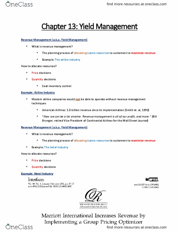 COMMERCE 2OC3 Lecture Notes - Lecture 29: Continental Airlines, American Airlines, Operations Management thumbnail