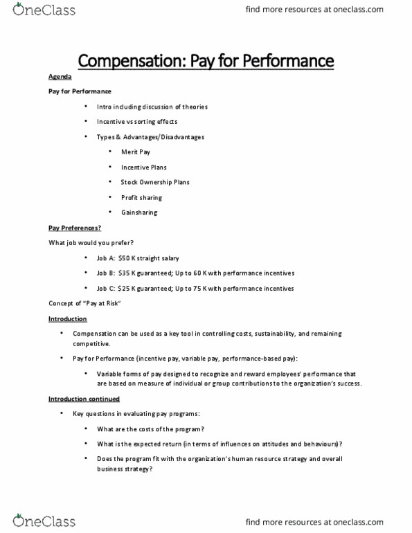 COMMERCE 2BC3 Lecture Notes - Lecture 8: Merit Pay, Profit Sharing, Risk Aversion thumbnail
