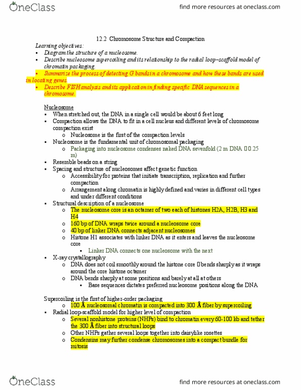 BIOL 2296 Chapter Notes - Chapter 12.2: Dna Supercoil, Histone H1, X-Ray Crystallography thumbnail