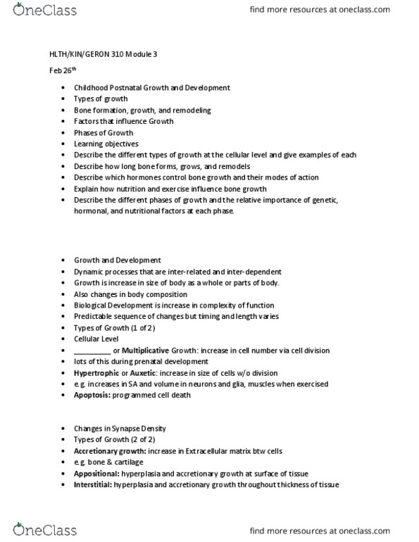 HLTH310 Lecture Notes - Lecture 25: Extracellular Matrix, Prenatal Development, Long Bone thumbnail