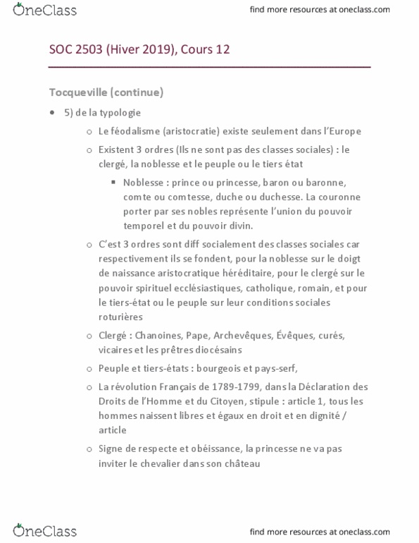 SOC 2503 Lecture Notes - Lecture 13: Alexis De Tocqueville, Le Monde thumbnail