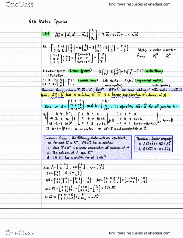 MATH 3A Chapter Notes - Chapter 1: Augmented Matrix, Linear Combination thumbnail