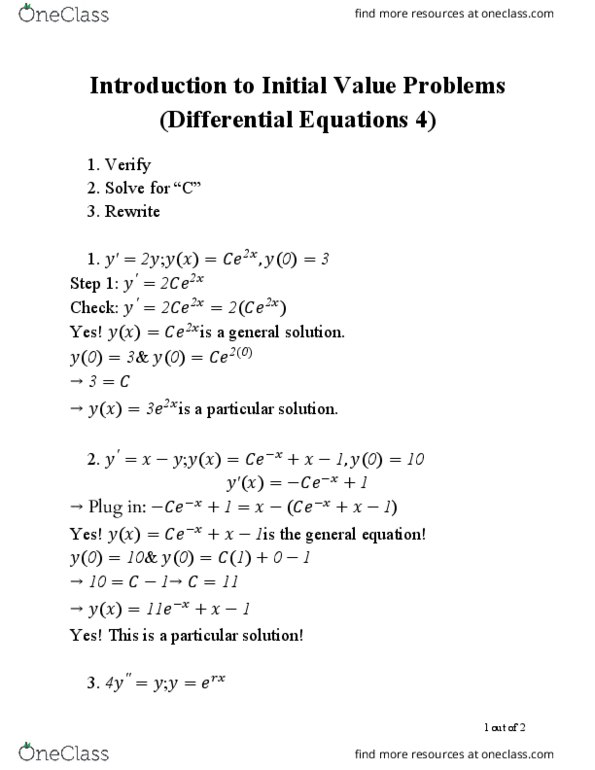 AMTH 106 Chapter 4: Introduction to Initial Value Problems (Differential Equations 4) Notes thumbnail