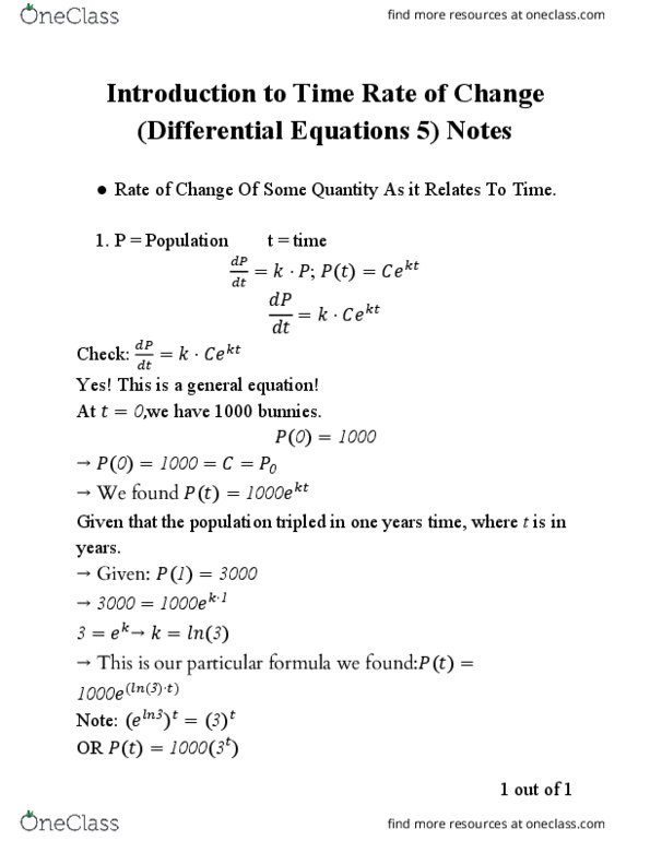 AMTH 106 Chapter 5: Introduction to Time Rate of Change (Differential Equations 5) Notes thumbnail